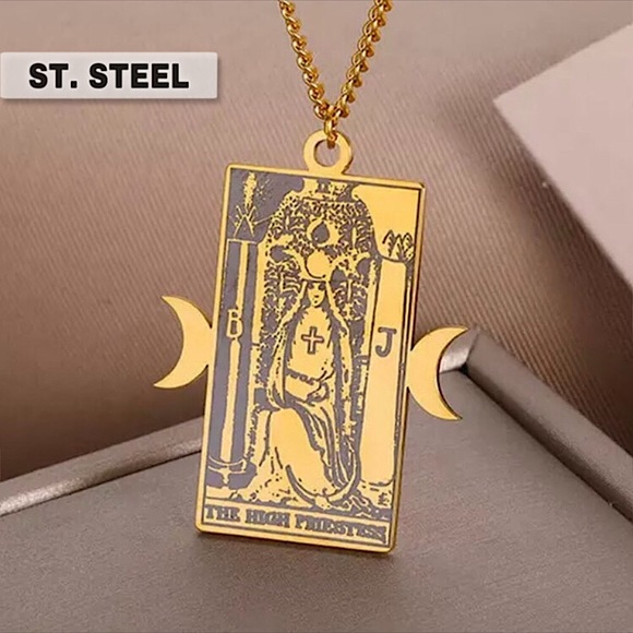 ⚜️𝟯𝟬%𝗢𝗙𝗙 𝗯𝘂𝗻𝗱𝗹𝗲𝘀 𝟯+⚜️ NEW High Priestess Tarot Stainless Steel Necklace - Picture 1 of 10